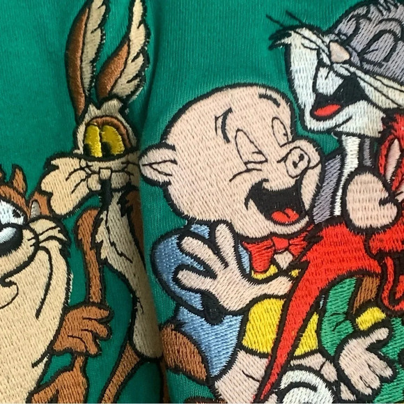 Vintage Looney Tunes Embroidered Large Mock Neck long sleeve shirt green - Picture 12 of 14